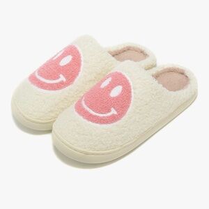 Cozy Cream Slippers with Pink Smiley Face NWT